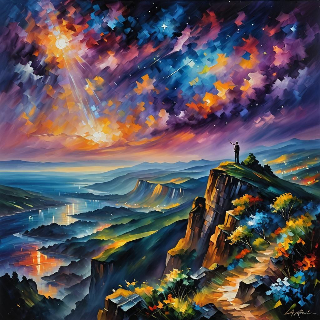 Contemplative Figure Under a Starry Sky as Oil Painting