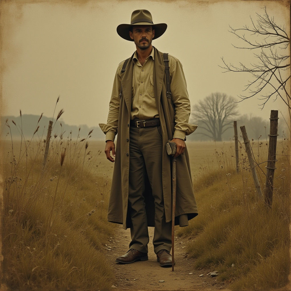 Vintage Gentleman in Sepia Landscape, Nostalgic Art