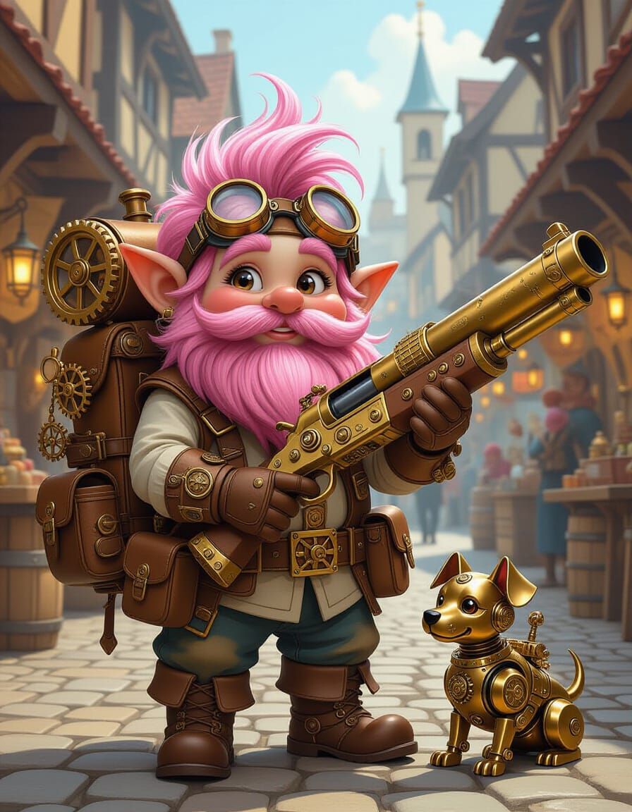 Droswick Blunderbent, Gnome Artificer, and his doggo Clanker