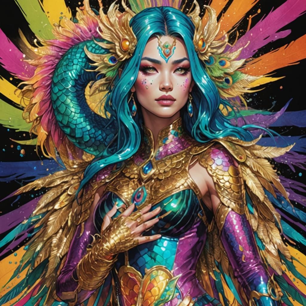 Rainbow Serpent Woman in Comic Book Style