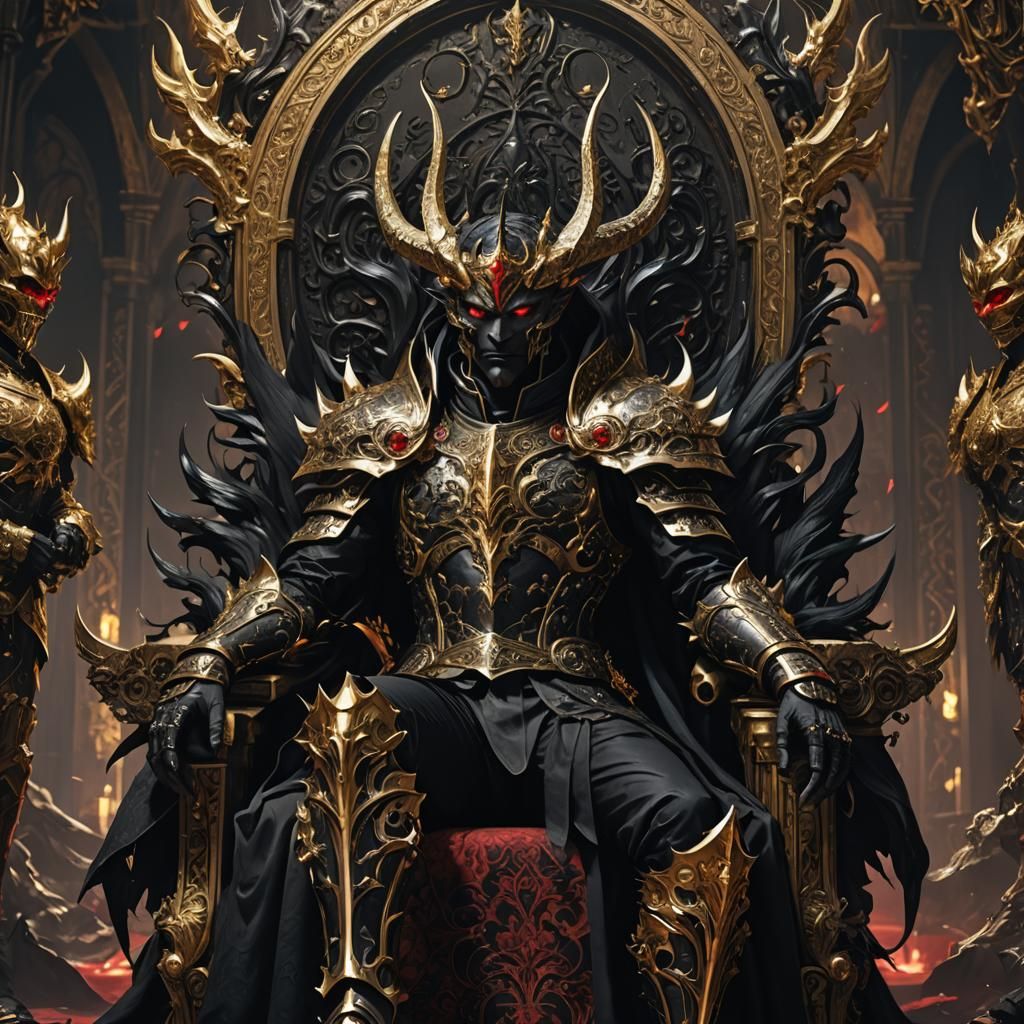 Demon Prince in Mystical Throne Room: 3D Anime Art