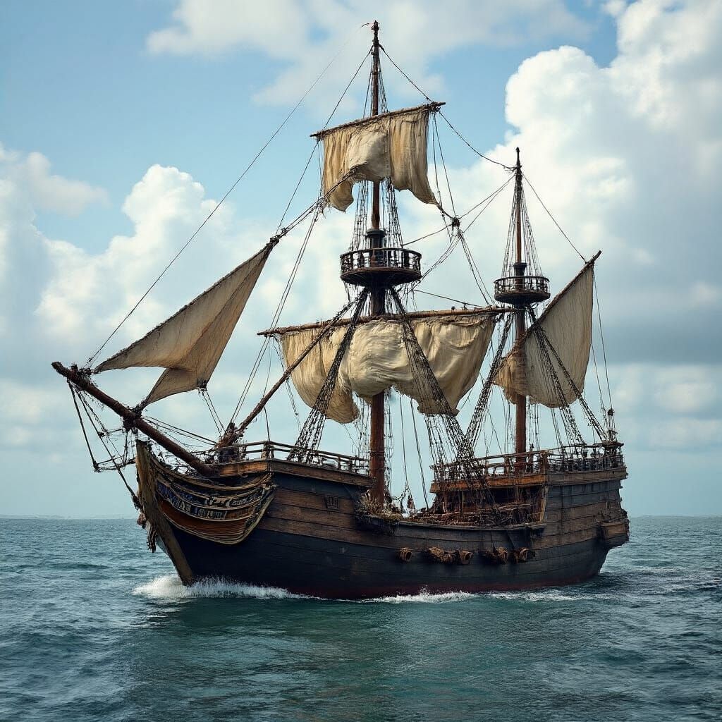 Classic Sailing Ship on the Ocean at Sunset