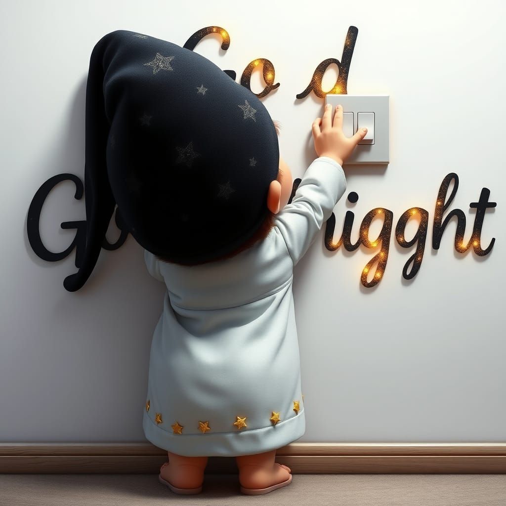 Dreamy Nighttime Scene with a Chubby Dwarf Girl