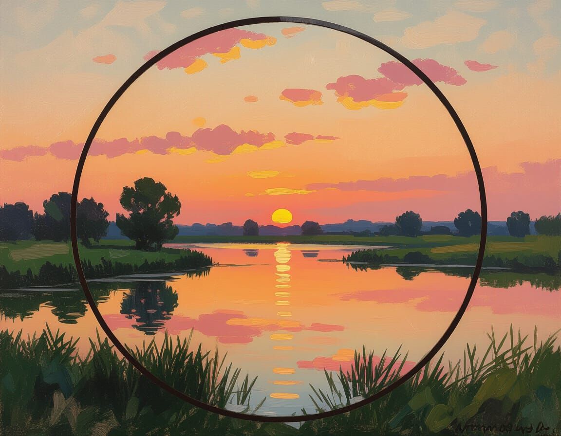 Impressionist Sunset in Round Frame