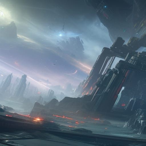 Aftermath of Epic Space Battle: Detailed Matte Painting