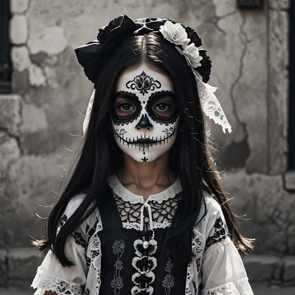 Hyper-Realistic Portrait of Girl as Catrina with Dramatic Li...