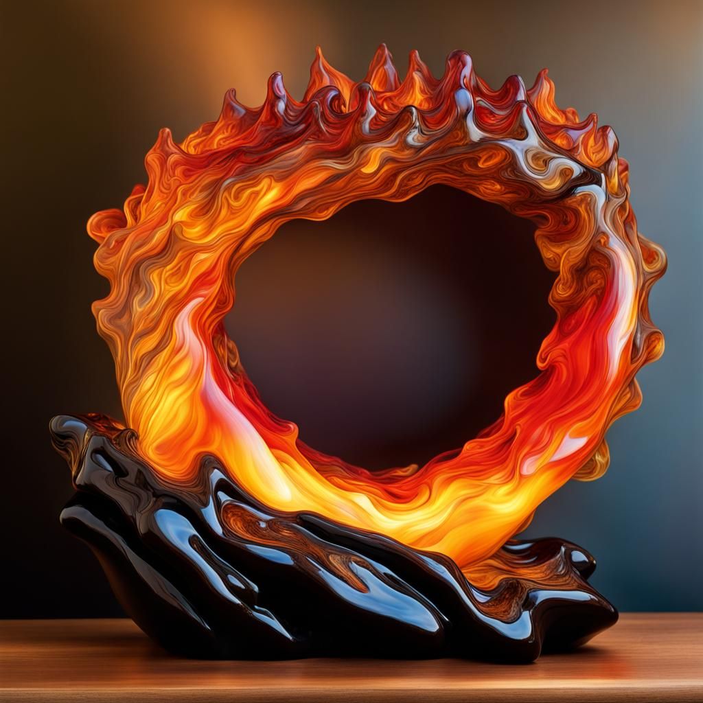 Ethereal Glass Flames Rising from Glass Log