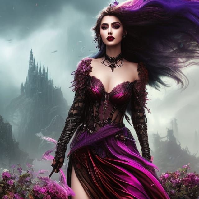 Gothic Ana de Armas as Enchantress in Fantasy Art