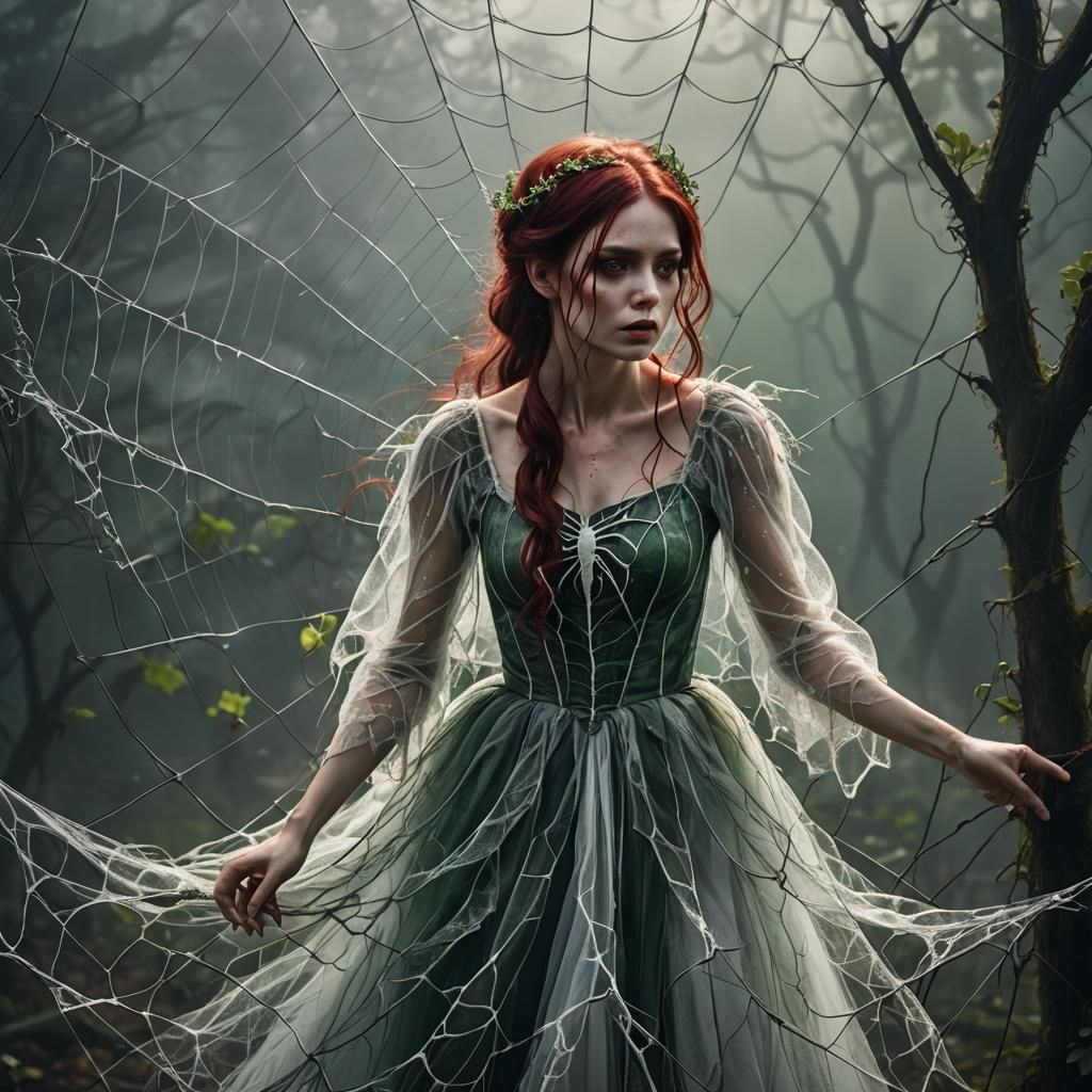 Fairy Trapped in Spider Web: Dark Fantasy Digital Art