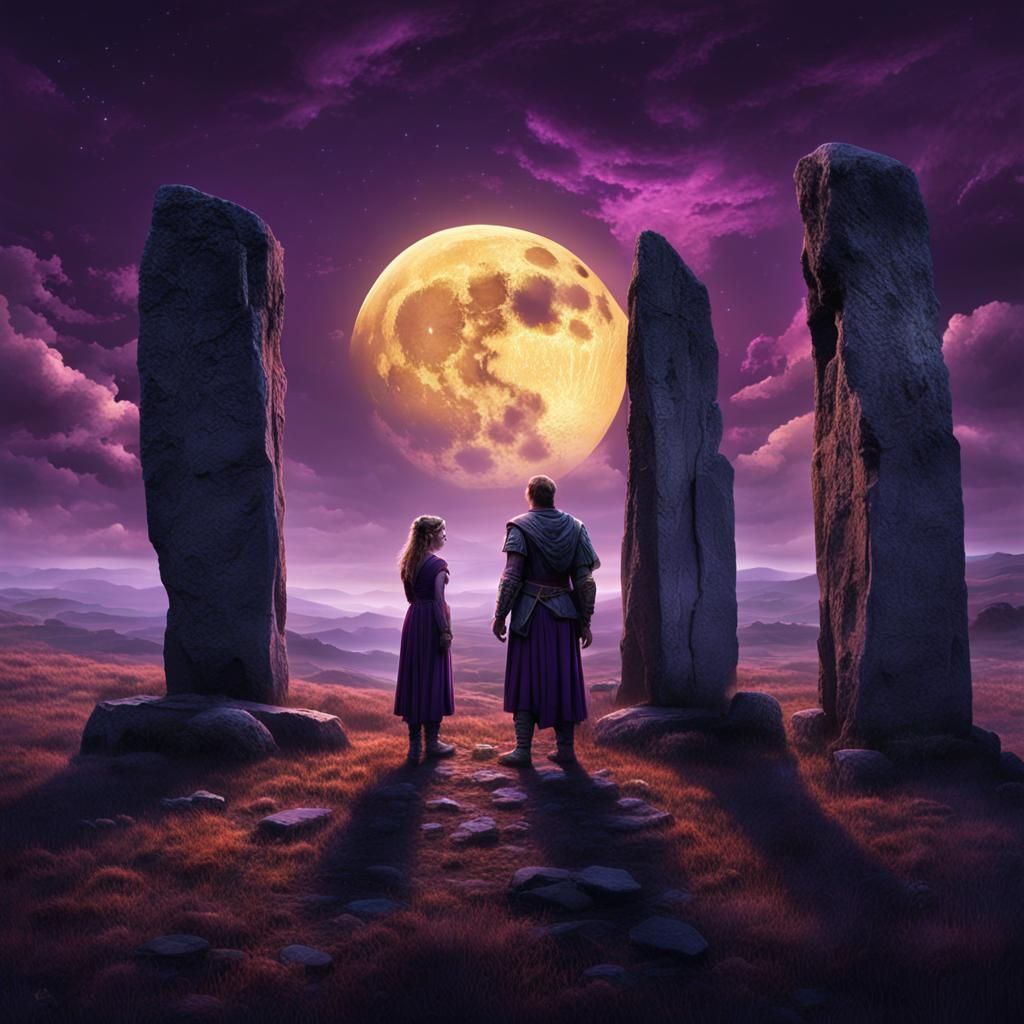 Stonehenge Meeting of Warriors Under Purple Moonlight