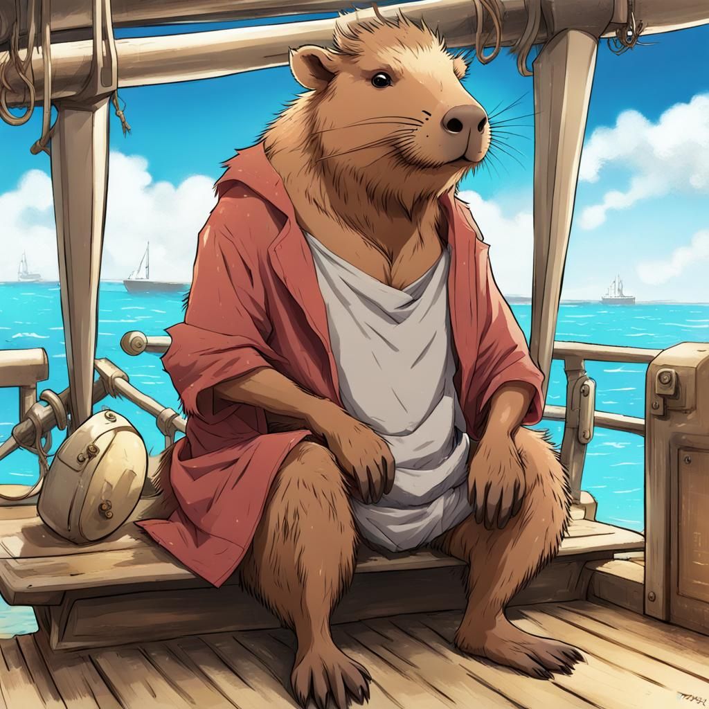 Capybara in Beachwear: One Piece Anime Concept