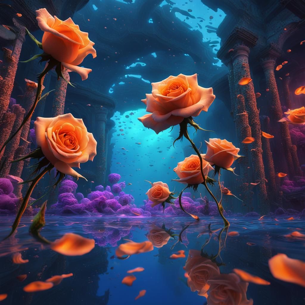 Underwater Roses in a Cosmic Astral Style