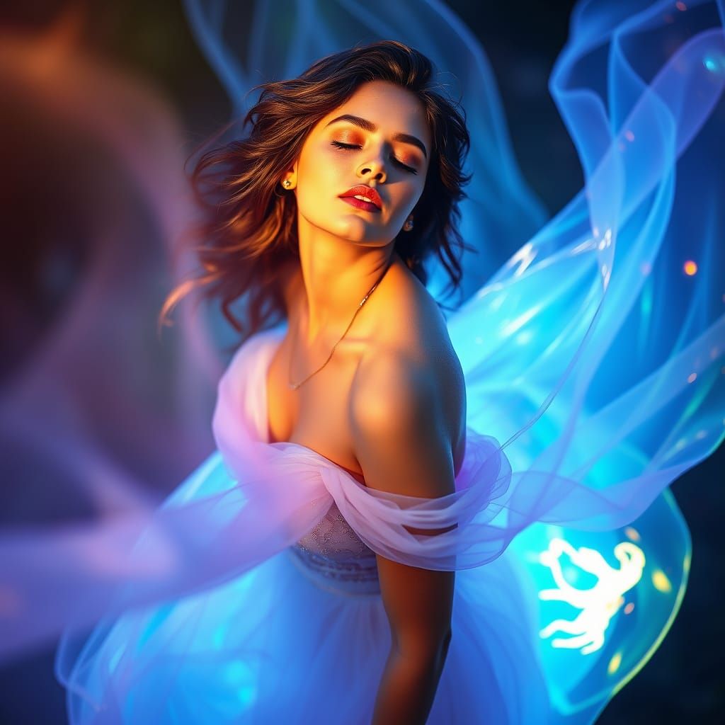 Ethereal Woman Suspended in Mist, Fantasy Art