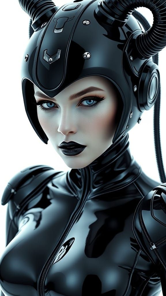 Futuristic Woman in Cyber-Helmet: Hyper-Realistic Digital Po...