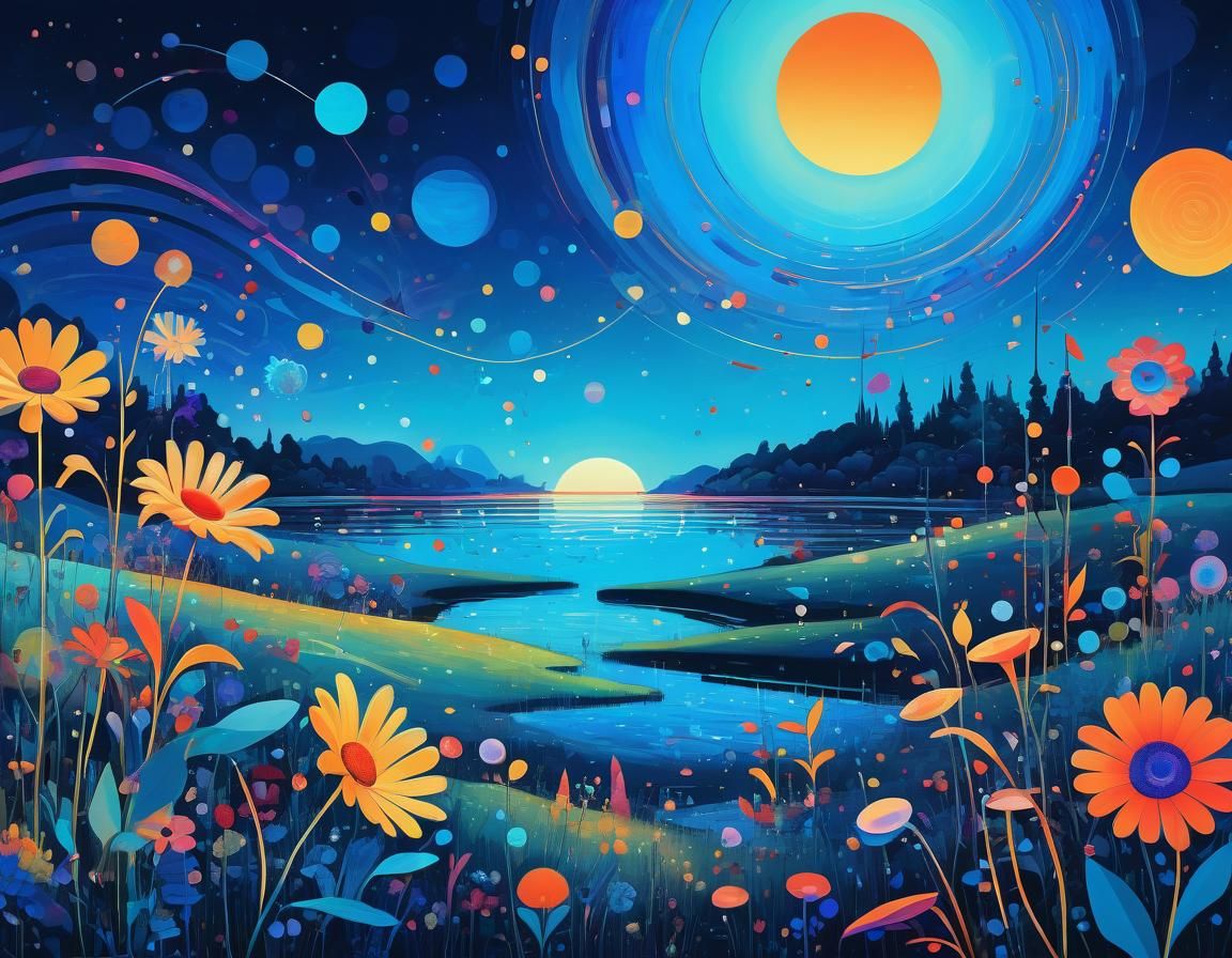 Ethereal Molecular Floral Art in Psychedelic Colors