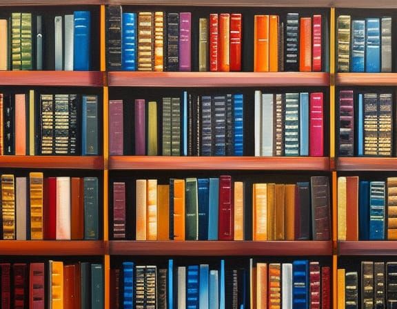 Detailed Bookshelves in Acrylic and Watercolor Style