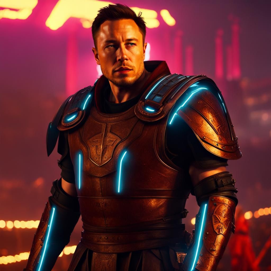 Elon Musk as Gladiator in Cyberpunk Rome