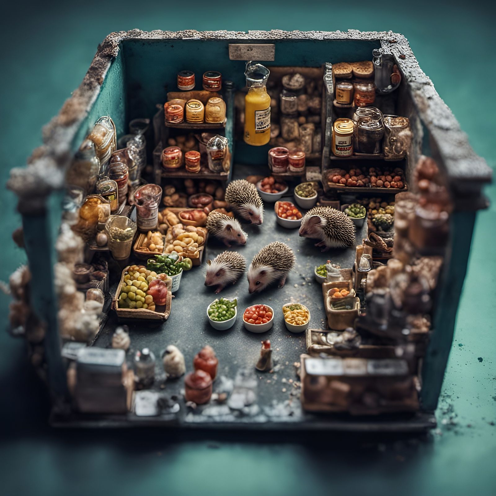 Miniature Supermarket with Animal Shoppers in Hyperrealistic...