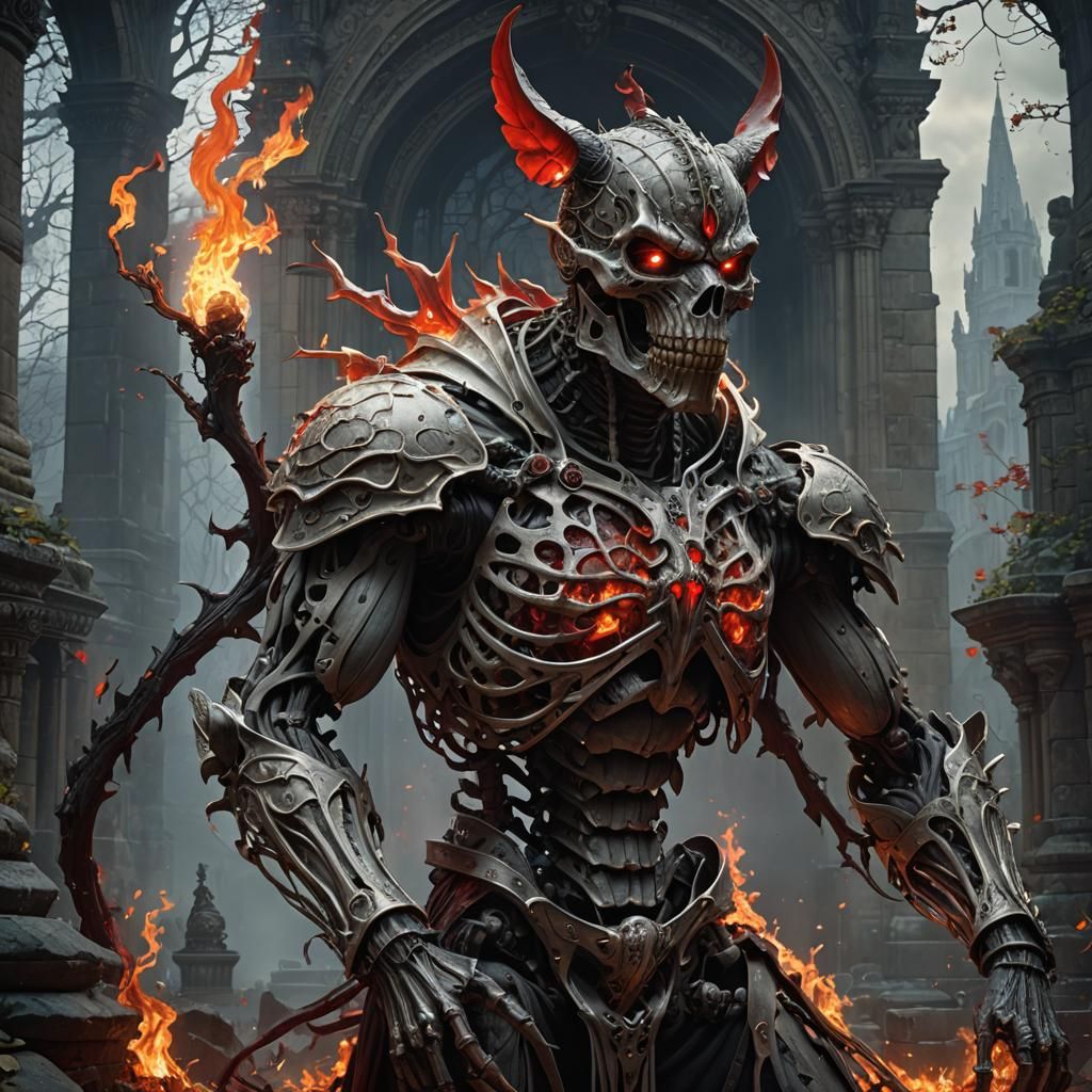 Hyperrealistic Skeletal Cerebus in Dark Fantasy Art