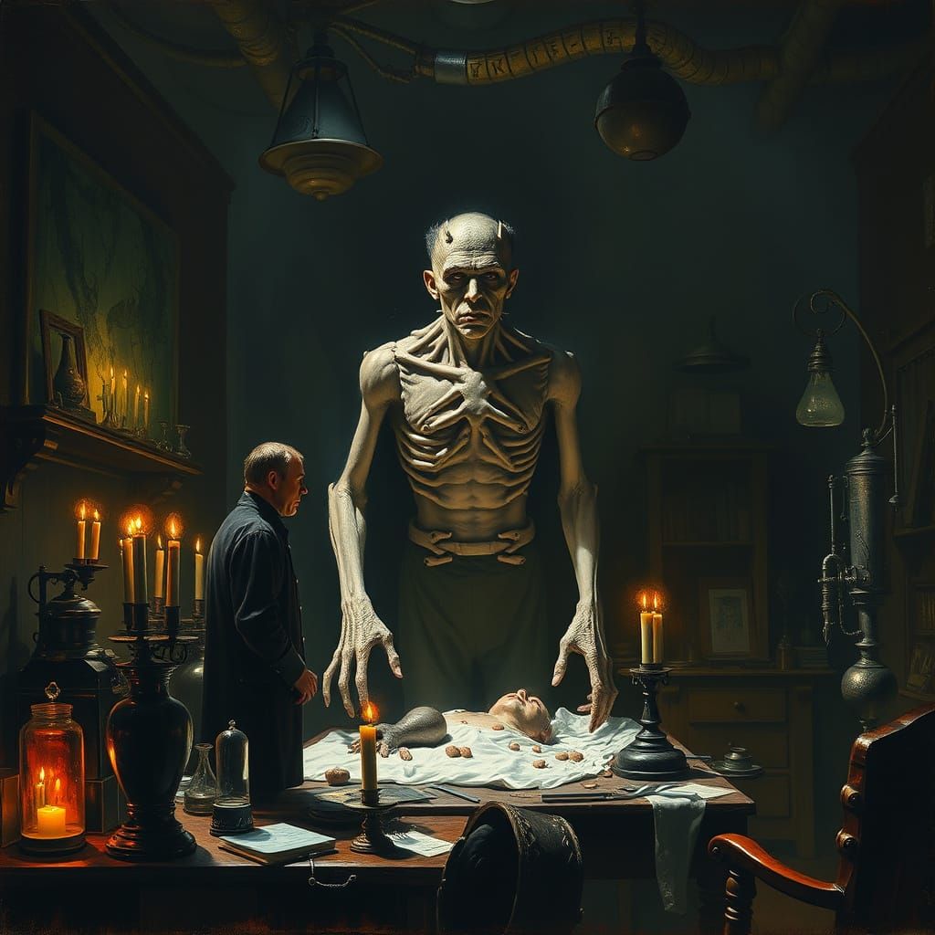Frankenstein's Monster Awakens in Gothic Horror Style