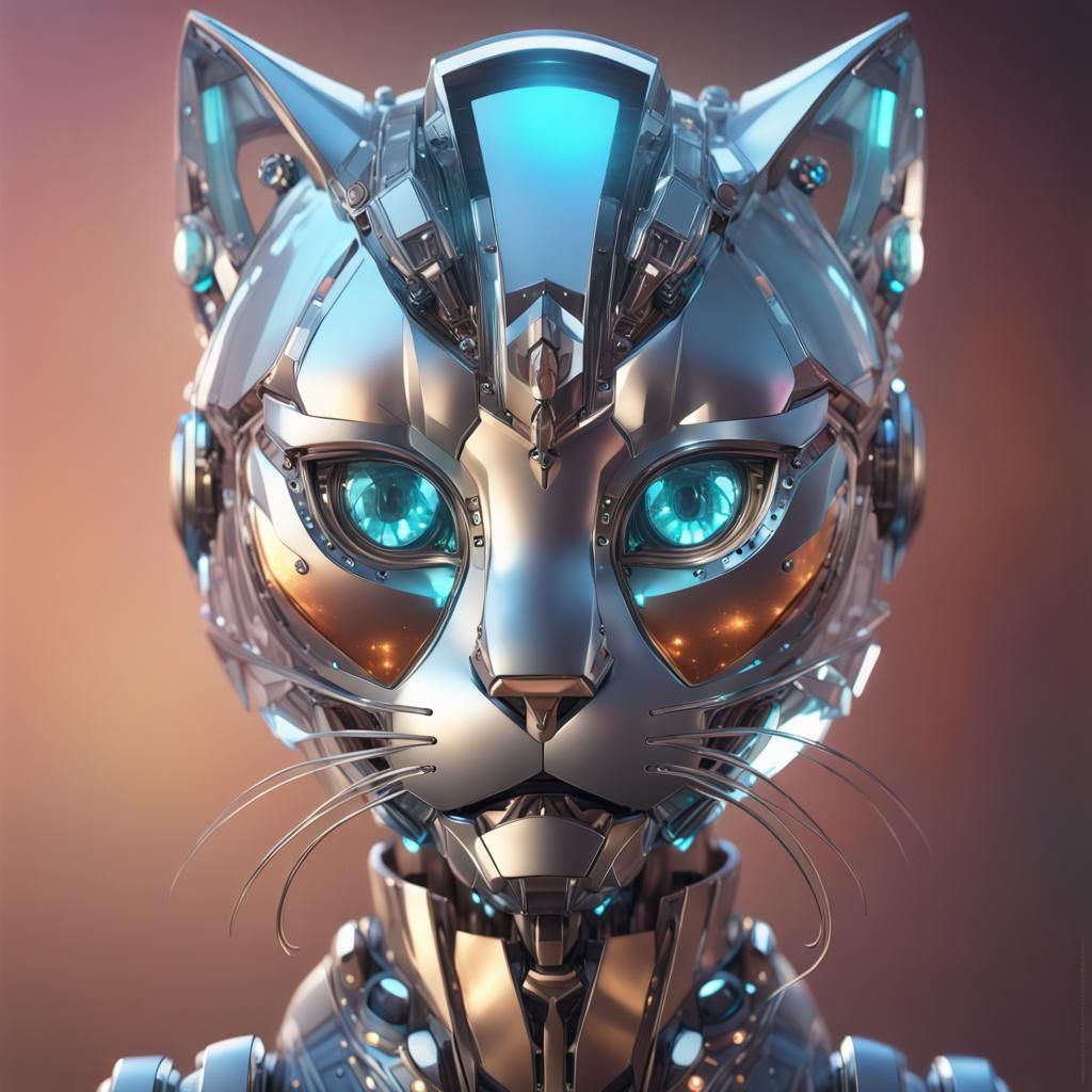 Crystal Glass Kitty Robot Head and Shoulders Portrait