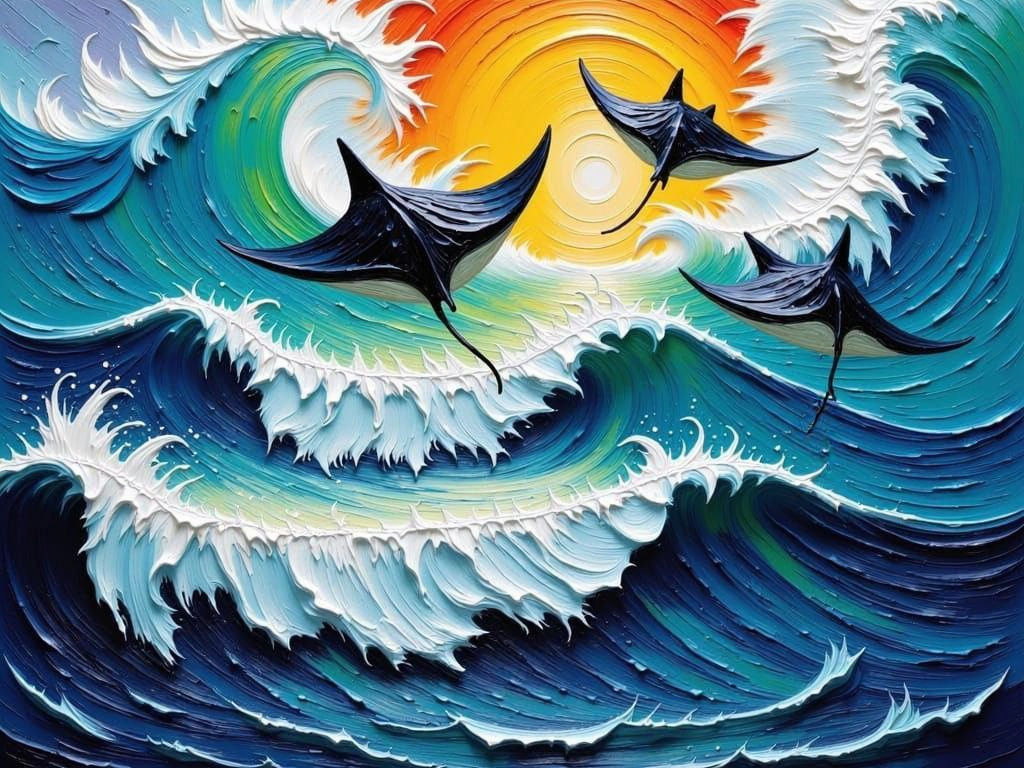 Manta Rays Breach: An Impasto Painting in 3D