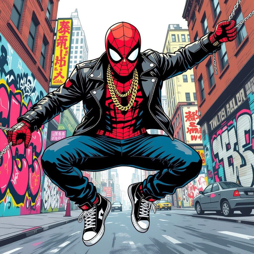 Spiderman in Urban Comic Book Art Style