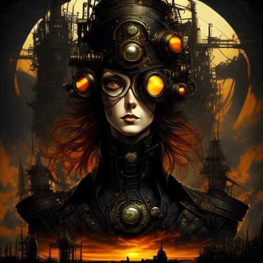 Steampunk Pirate on Airship Amidst Stormy Skies