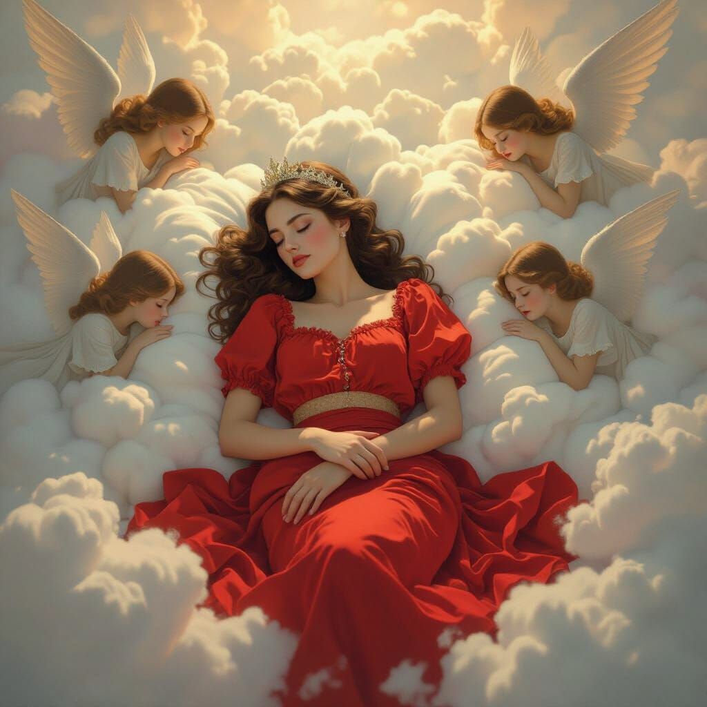 Princess Sleeping on Clouds with Guardian Angels