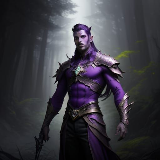Mystical Forest Warrior in Deep, Rich Purple Hues