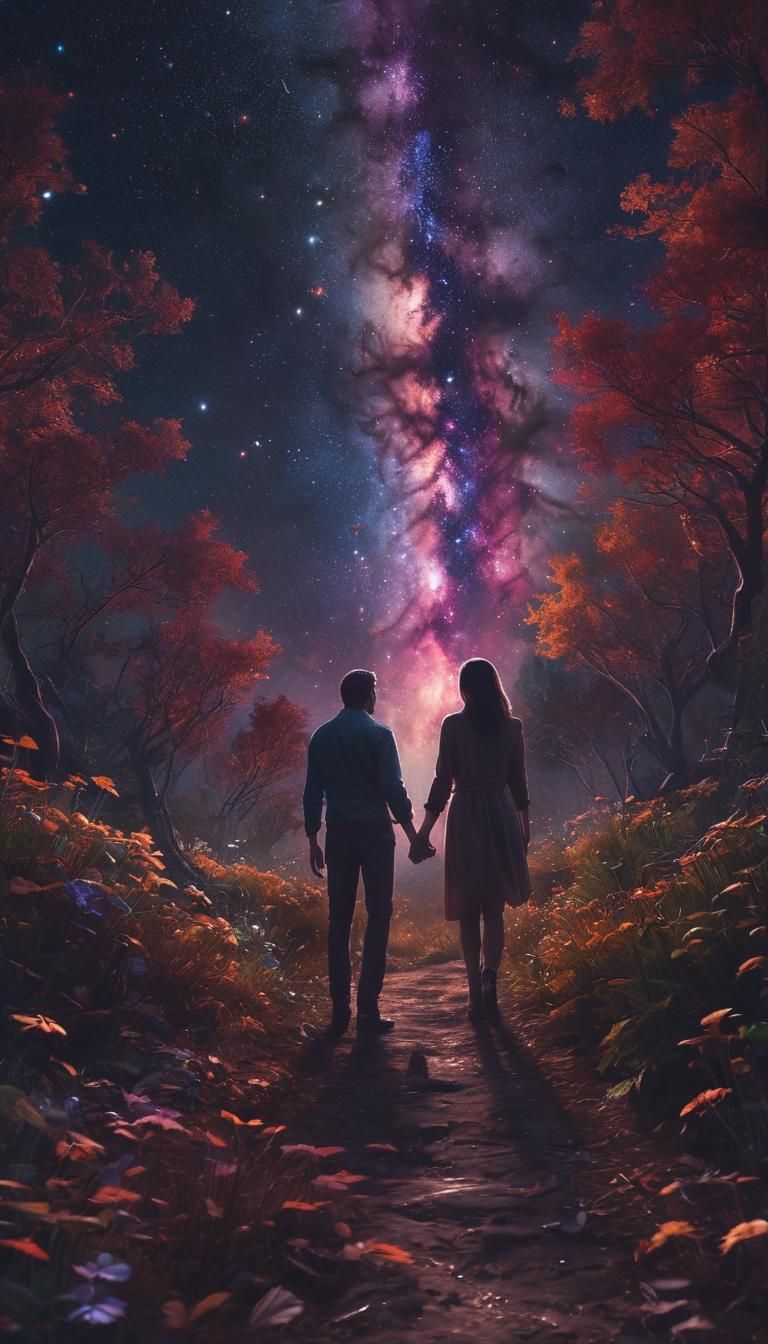 Lovers Gazing at Galaxy: A Fantasy Matte Painting