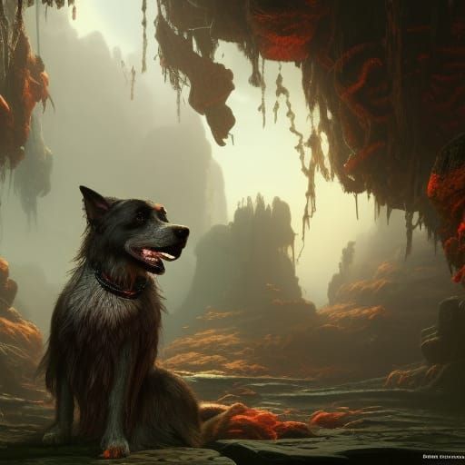 Detailed Dog Hair Matte Painting in Deep Color