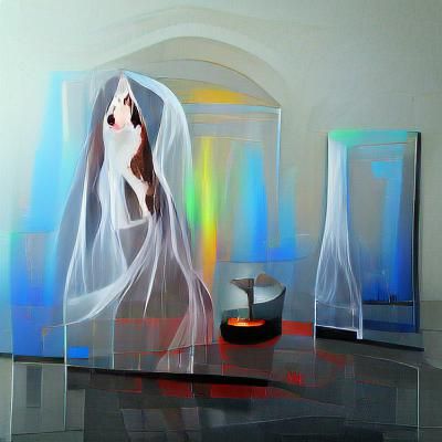 Ghost Bride at Wedding Altar in Holographic Style