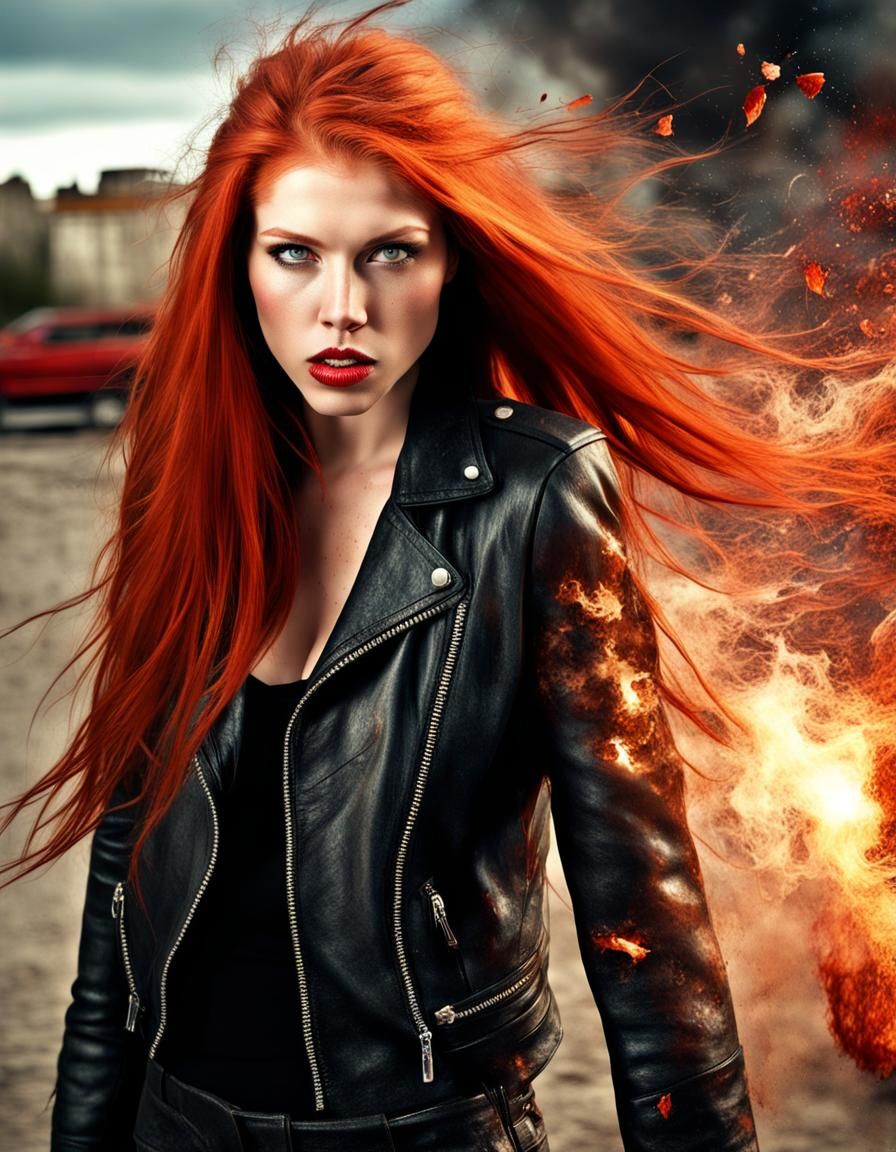 Hyperrealistic Portrait of a Girl in Wind and Fire