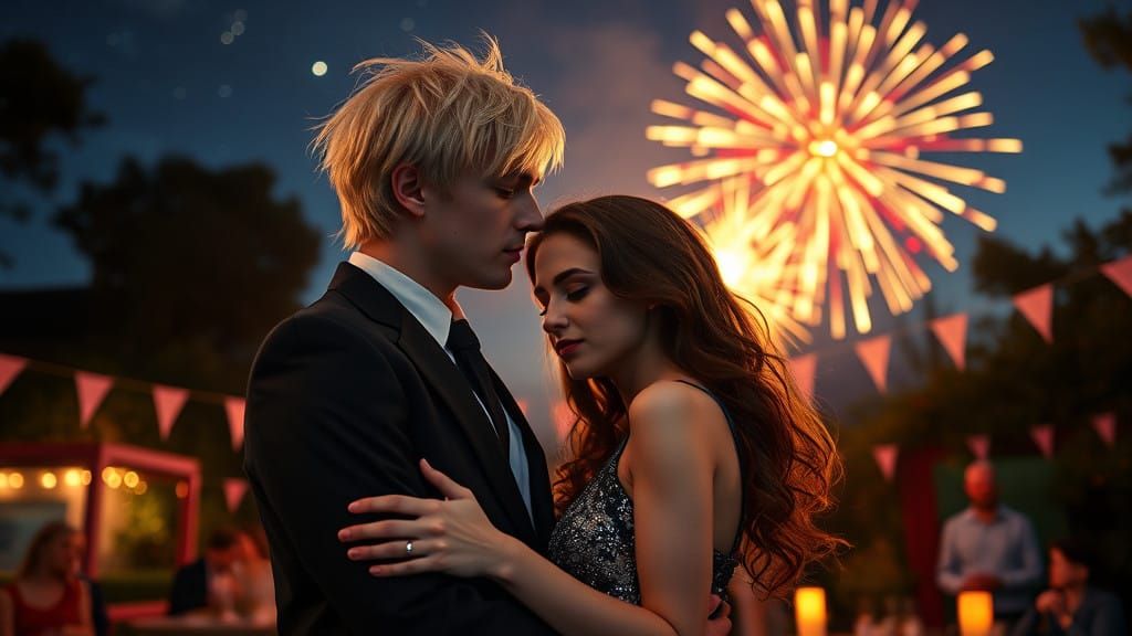 Starlight Embrace: A Romantic Moment Under the Night Sky