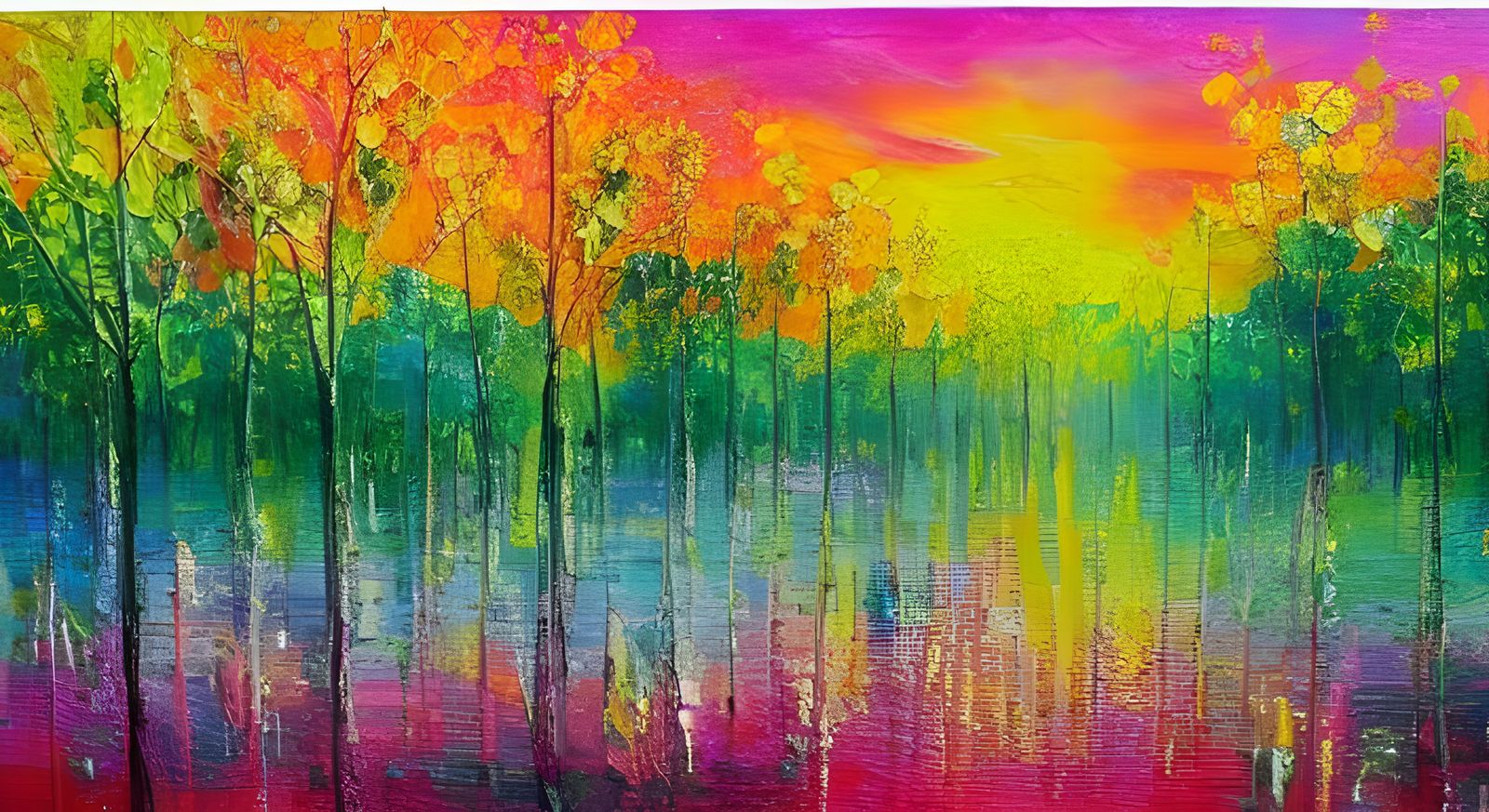 Pink-Orange-Green Landscape. airbrush art action painting im...