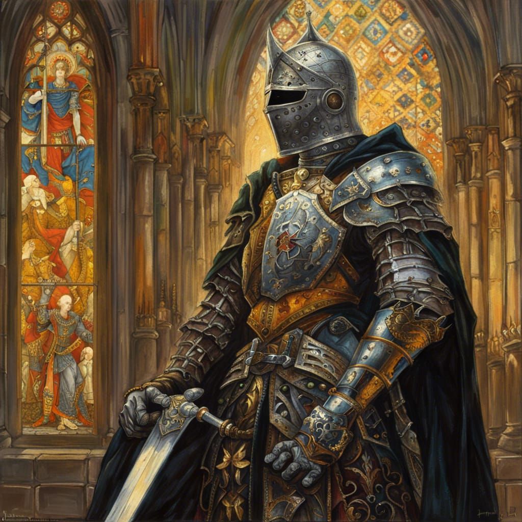 Gothic Knight in Cathedral: Dark Fantasy Art