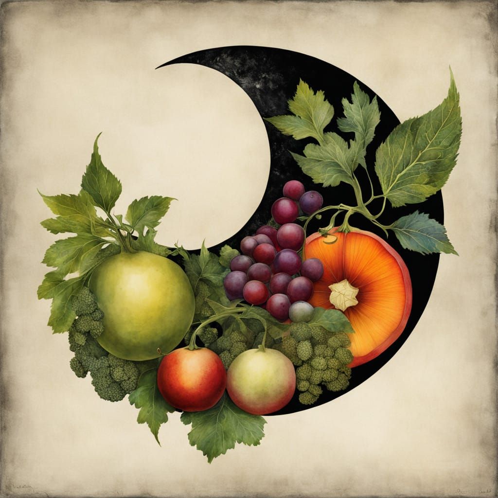 Fruits and Vegetables Minimalist Transformative collage alcohol ink