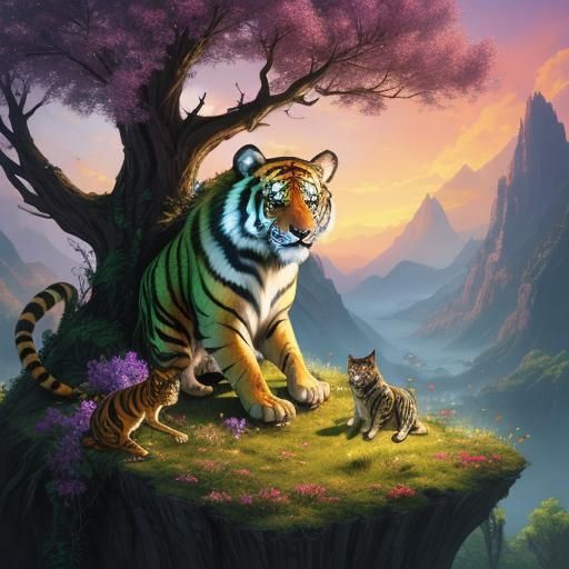 Majestic Hybrid Creature in Lush Fantasy Landscape