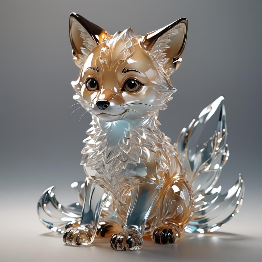 Glass Fox Cub Sculpture in Anime Style