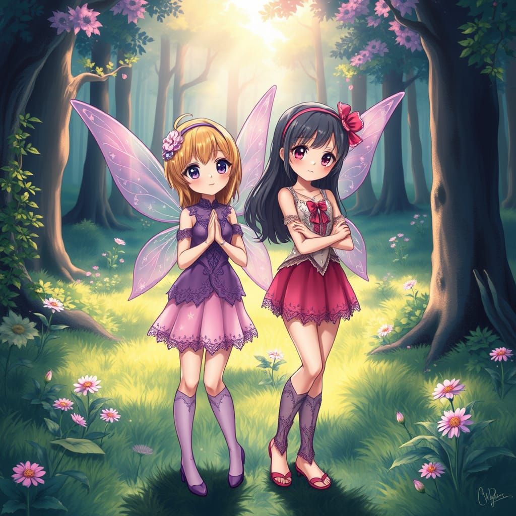 Blossoming Fairies Dance in a Sunlit Forest Glade