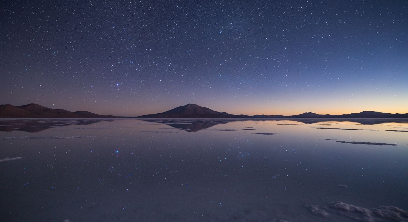 Starry Night Sky Reflected on Salar de Uyuni