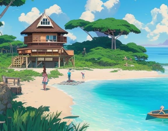 Abandoned Resort Island in Anime Style
