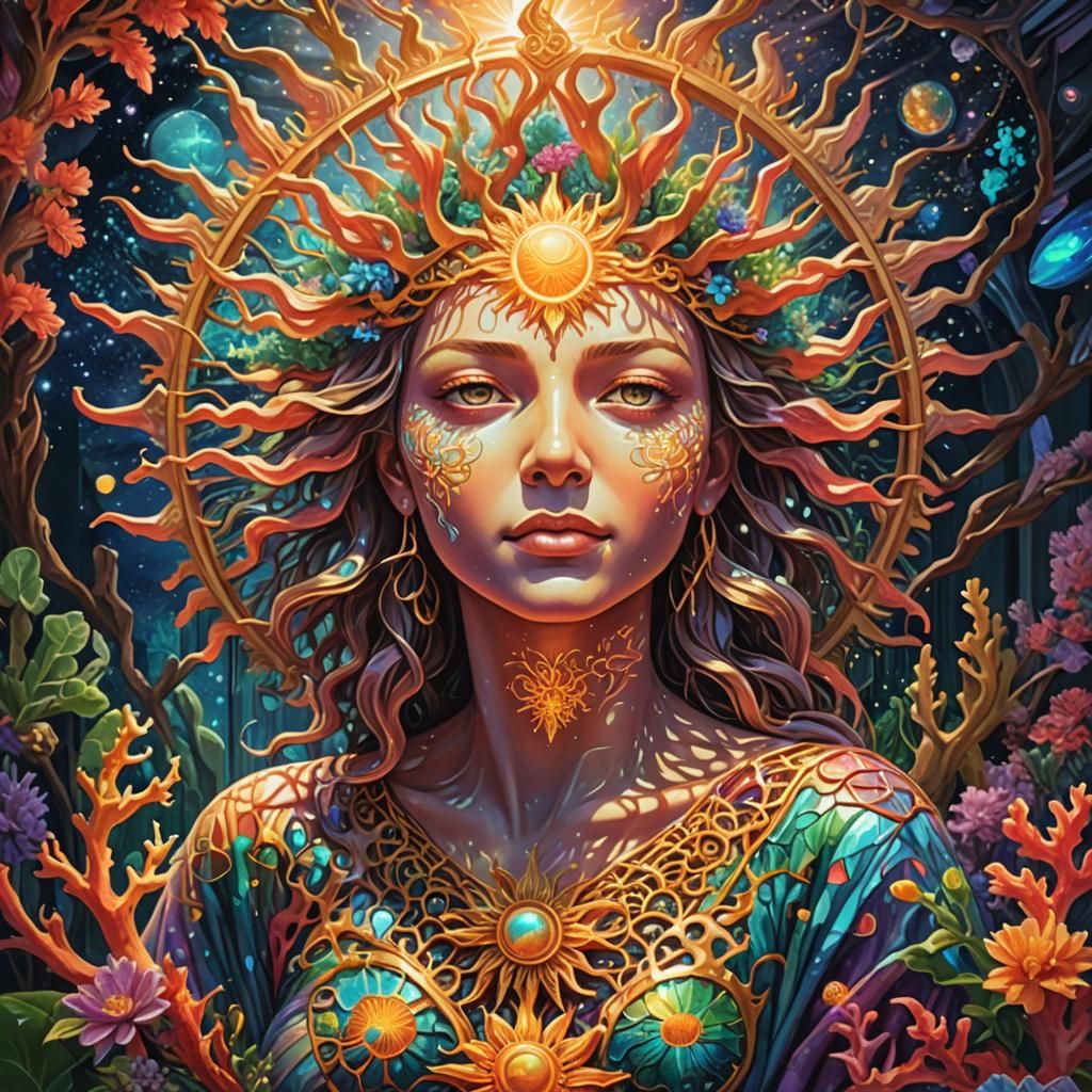 Sunlit Coral Heart: Holographic Astral Illustration