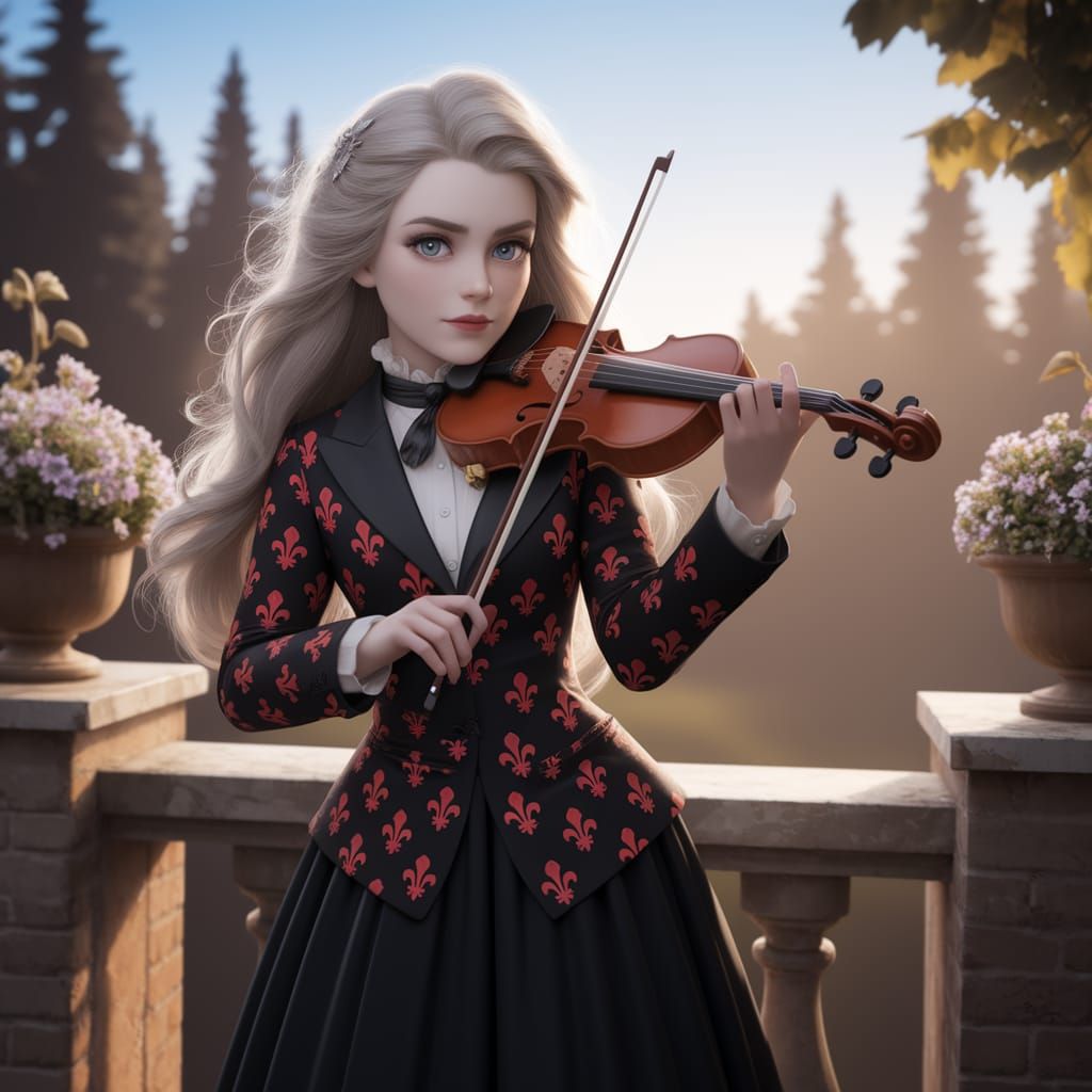 Gothic Violinist in Enchanted Castle Setting