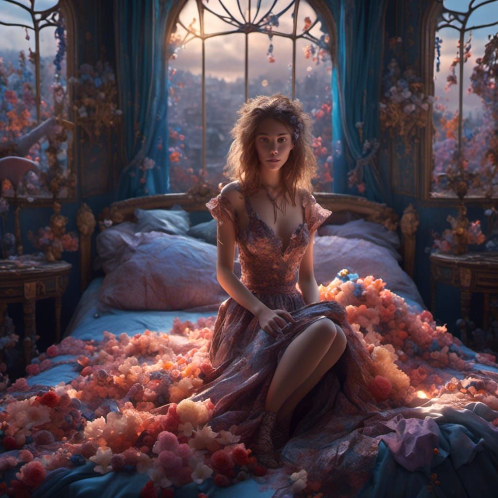 Girl in Open Dress, Detailed Digital Art