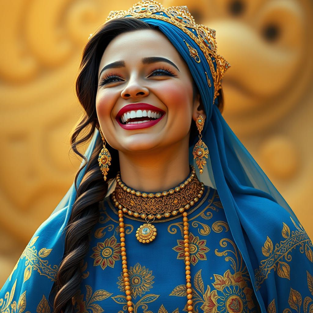 Regal Beauty in Vibrant Blue and Gold