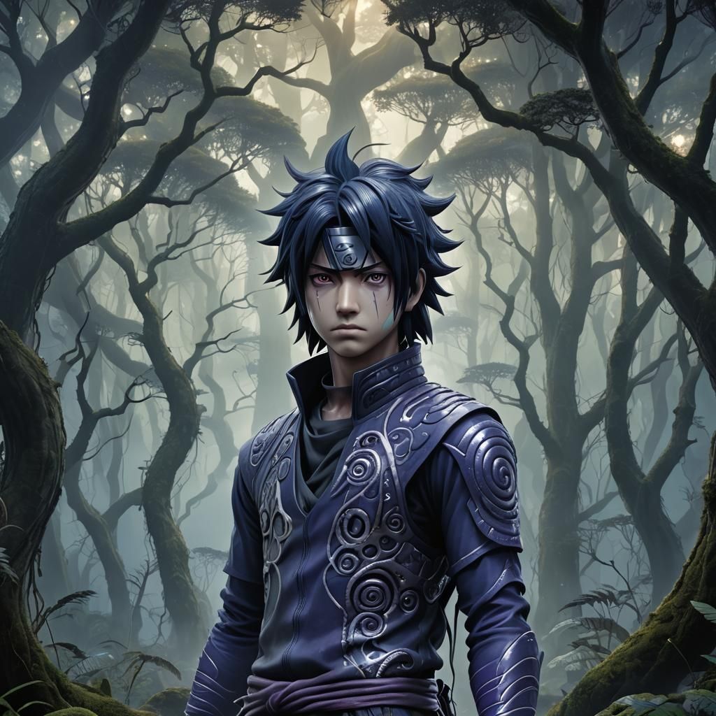 Sasuke Uchiha in Misty Forest: 3D Anime Art