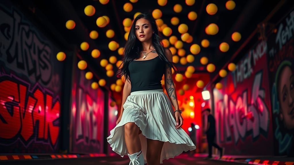 Mysterious Woman in Dark Urban Landscape