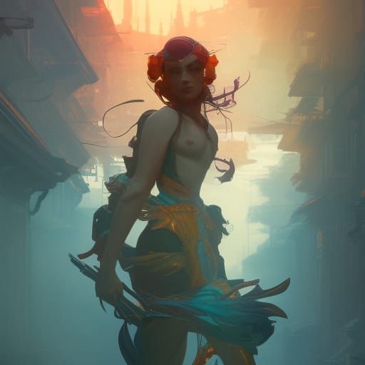 Dynamic Concept Art in Orange and Teal